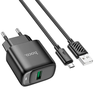 Сетевое зарядное устройство Hoco C140A Smart single port QC3.0 charger set18W QC/FCP/AFC+Micro black