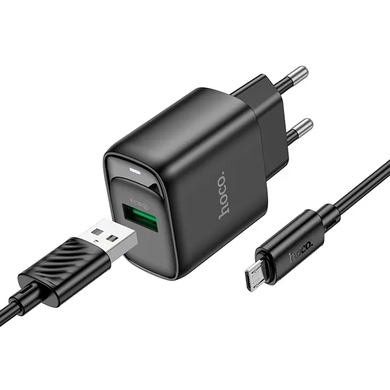 Сетевое зарядное устройство Hoco C140A Smart single port QC3.0 charger set18W QC/FCP/AFC+Micro black