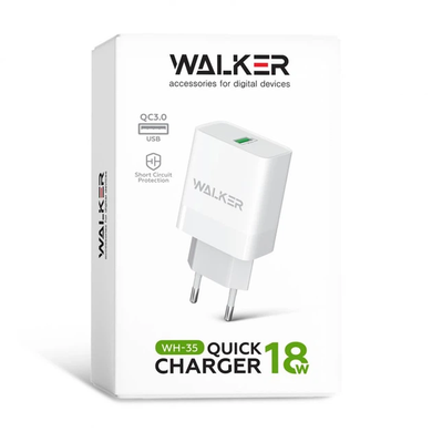 Сетевое зарядное устройство Walker WH-35 1USB/QC3.0/3A/18W white