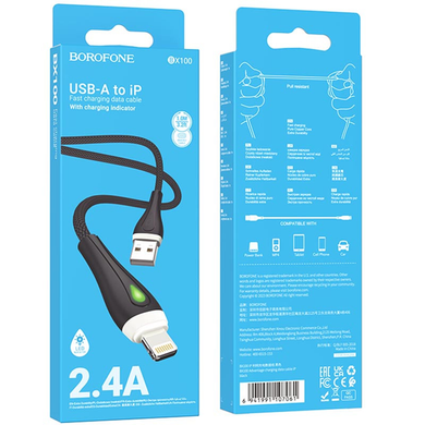 USB кабель Borofone BX100 Advantad Lightning 2.4A 1m black