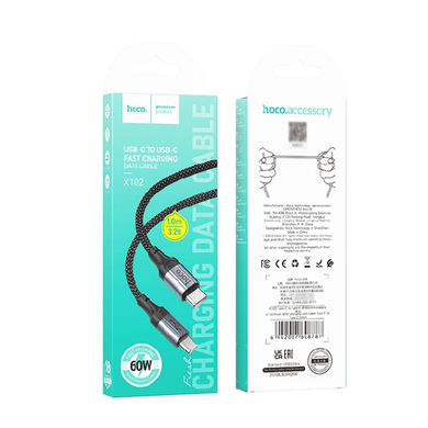 USB кабель Hoco X102 Type-C to Type-C 60W 1m black