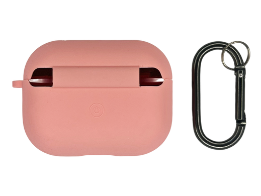 Чохол for AirPods Pro силіконовий Logo + карабін pink з мікрофіброю