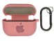 Чохол for AirPods Pro силіконовий Logo + карабін pink з мікрофіброю