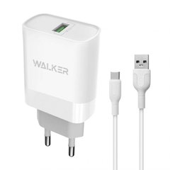 Мережевий зарядний пристрій адаптер WALKER WH-35 1USB/QC3.0/3A/15W+Type-C white