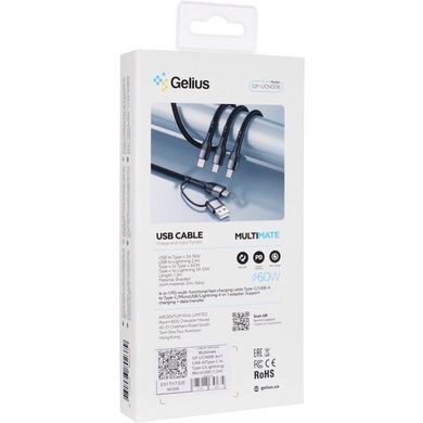 USB кабель Gelius Multimate GP-UCN006 4in1 USB-A/Type-C to Type-C/Lightning/MicroUSB 1,2m/60W black
