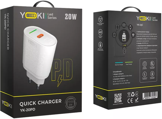 Сетевое зарядное устройство Yoki Led Series YK-20PD 20W white