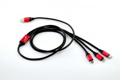 USB кабель 4you Vishera 3 in1 micro/iPhone 5/Type-C 1.2mm black red