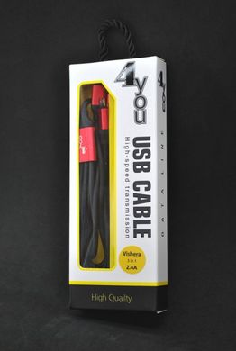 USB кабель 4you Vishera 3 in1 micro/iPhone 5/Type-C 1.2mm black red
