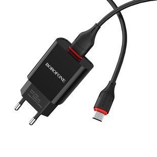 Мережевий зарядний пристрій Borofone BA20A Sharp Micro 1USB black