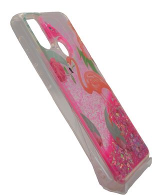 Чехол TPU для Samsung M21/M30s Фламинго в цветах жидкие блестки