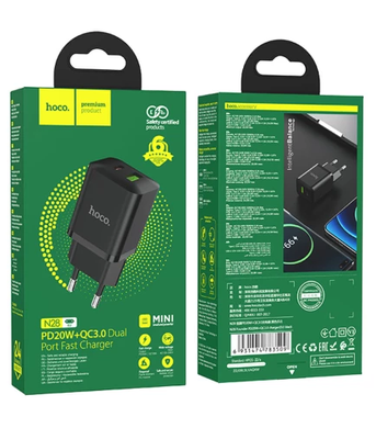 Мережевий зарядний пристрій Hoco N28 Founder PD20W+QC3.0 Type-C(EU) black