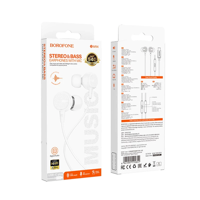 Наушники Borofone BM94 Sonar universal (Type-C/1.2m) white