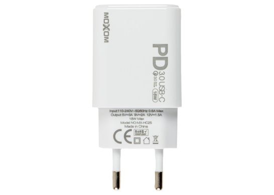 Сетевое зарядное устройство MOXOM MX-HC25 PD&QC3.0 18W USB-C Type-C white