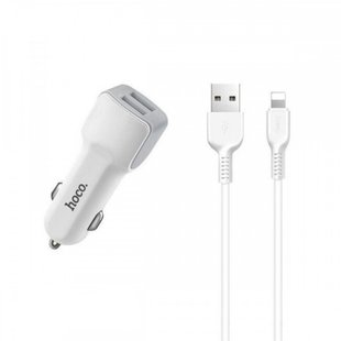 Автомобильное зарядное устройство HOCO Z23 Grand Style 2USB/2,4A iPhone white