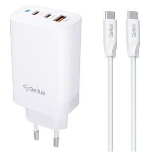 Сетевое зарядное устройство Gelius Elevaro GP-HC065 USB+2Type-C 65W +cable Type-C to Type-C White