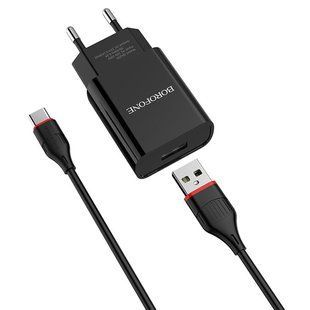 Мережевий зарядний пристрій Borofone BA20A Sharp Type-C 1USB/2.1A/1m/EU black