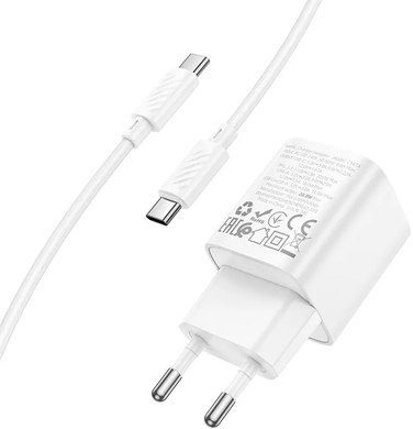 Мережевий зарядний пристрій Hoco C147A 1USB-C/1USB PD/QC 20W+Type-C to Type-C white