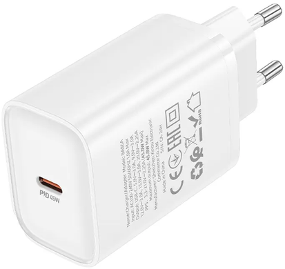 Сетевое Зарядное Устройство Borofone BA86A 1USB-C PD/QC 45W white