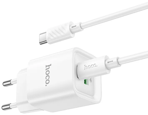Мережевий зарядний пристрій Hoco C147A 1USB-C/1USB PD/QC 20W+Type-C to Type-C white