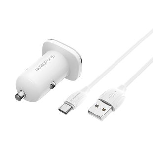 Авто Зарядное Устройство Borofone BZ12A Type-C QC3.0/1USB/1m (Белый)