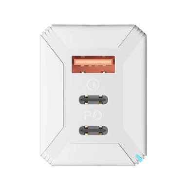 Мережевий зарядний пристрій Yoki Led Series YK-65 2Type-C + 1USB Gan PD 65W white