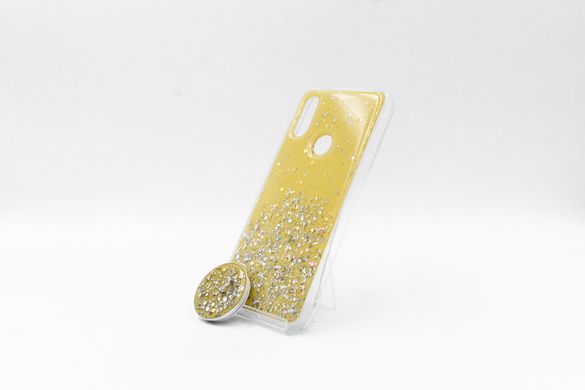 Силіконовий чохол блискітки+popsoket для Xiaomi Redmi 7 yellow