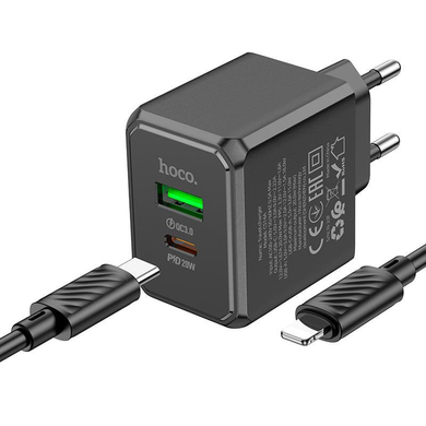 Сетевое зарядное устройство Hoco CS14A Ocean PD20W+QC3.0 charger set Type-C to iP black