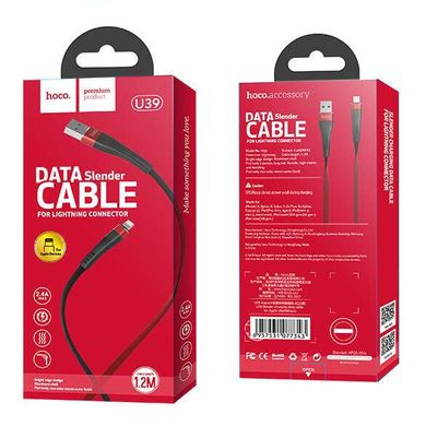 USB кабель HOCO U39 Slender Charging Data Lightning 2,4A/1,2m red&black