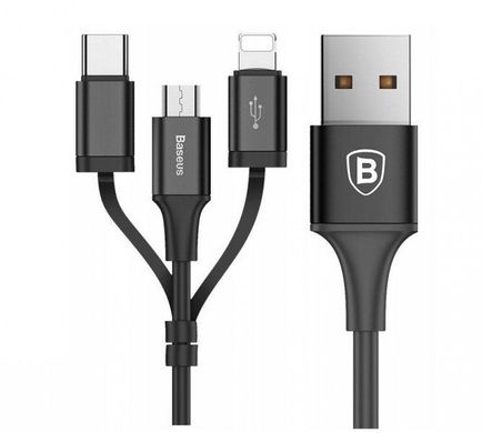 USB кабель Baseus Excellent 3in1 Cable Micro+Type-C+Ip 2A 1.2m black