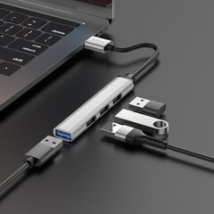 usb Hub Hoco HB26 4 in 1 (USB to USB3.0+USB2.0*3) silver