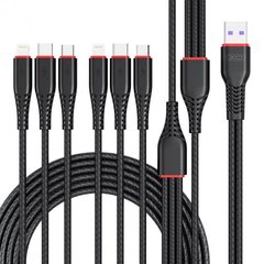 USB кабель XO NB196 6in1 USB-2х Lighting+Micro+Type-C (1.2m) black