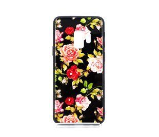 Накладка Glass Diamond для Samsung S9 цветы на черном
