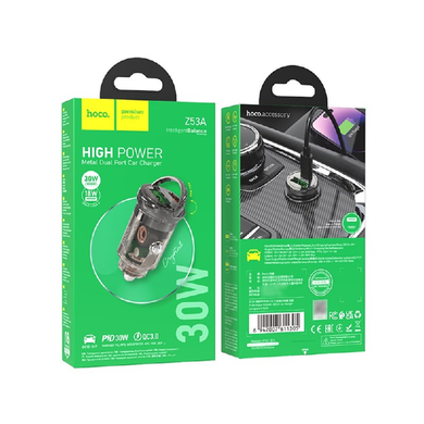 Автомобільний зарядний пристрій HOCO Z53A PD30W+QC3.0 1Type-C/1USB clear black