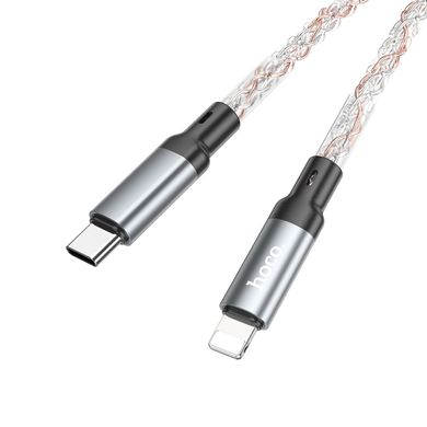Кабель Hoco U112 Shine PD 20W charging cable Type-C to Lightning 3A/1m gray LED