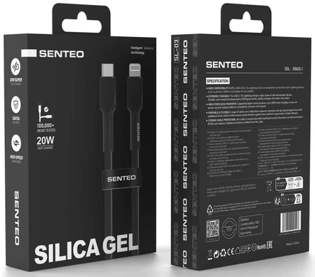 Кабель Senteo SL-03 Silica Gel PD 20W Type-C to Lightning 1m black