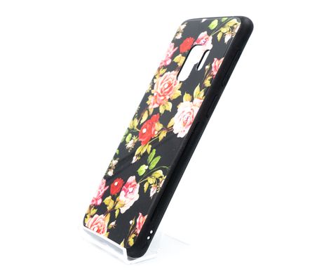 Накладка Glass Diamond для Samsung S9 цветы на черном
