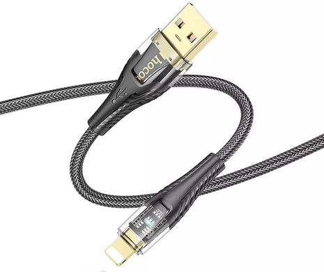USB кабель HOCO U121 Golg standart Transparent Discovery Edition charging Lightning 1m black