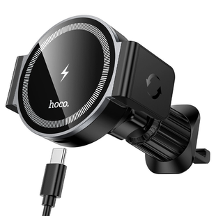 Автодержатель Hoco HW35 Power electric magnetic wireless fast charging (air outlet) black