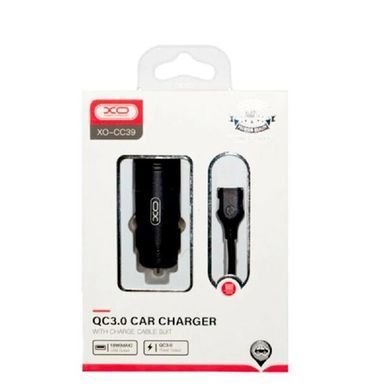 Автомобільний зарядний пристрій XO CC39 QC3.0 1USB/18W+ USB Lighting black
