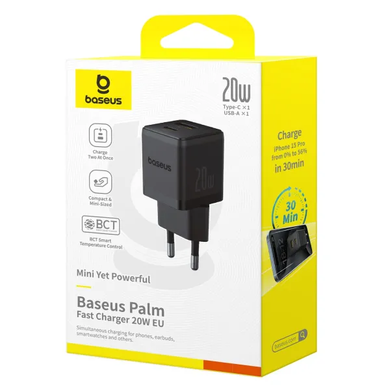 Сетевое зарядное устройство Baseus Palm Fast Charger 20W (Type-C+USB) black