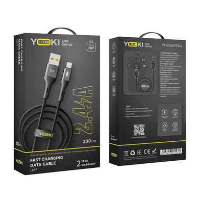 USB кабель YOKI LED YK-LE17 Lightning 2.4A 1.2m black