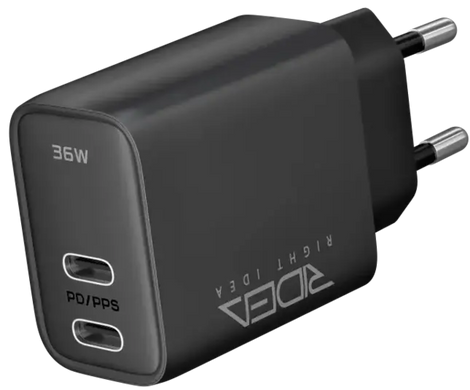 Мережевий зарядний пристрій Ridea RW-36120 Turbo Pro 2USB-C QC/PD 36W black