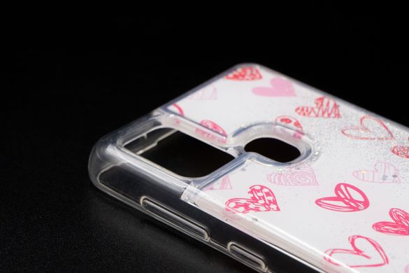Накладка Aqua для Samsung A21s жидкие блестки hearts