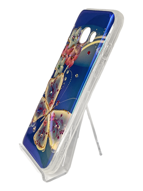 Силіконовий чохол TPU Glaze з принтом 3D для Samsung A320 (квіти з метеликом) blue