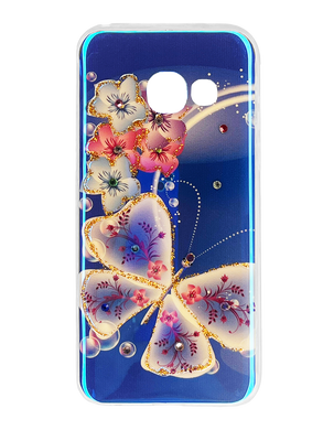 Силиконовый чехол TPU Glaze с принтом 3D для Samsung A320 (цветы с бабочкой) blue