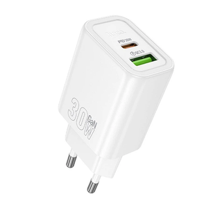 Мережевий зарядний пристрій Hoco N63 PD30W+QC3.0 1USB+1Type-C white