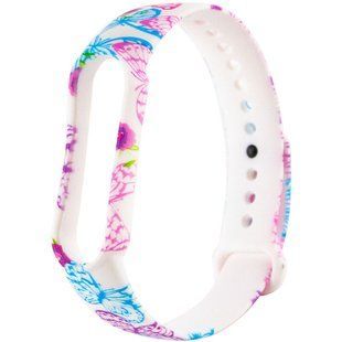 Ремінець Print Silicone Xiaomi MI Band 5/6 кольорові метелики/білий (№10)