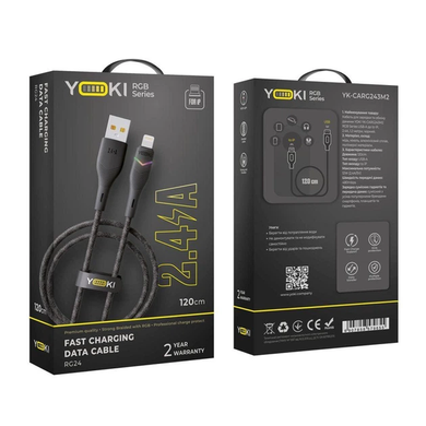 USB кабель YOKI RGB YK-RG24 Lightning 2.4A 1.2m black
