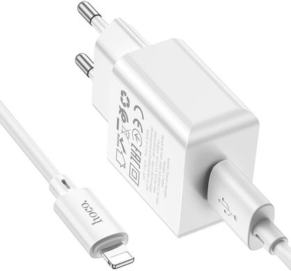 Сетевое зарядное устройство Hoco C106A Leisure 1USB/2.1A Lightning white