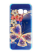 Силиконовый чехол TPU Glaze с принтом 3D для Samsung A320 (цветы с бабочкой) blue
